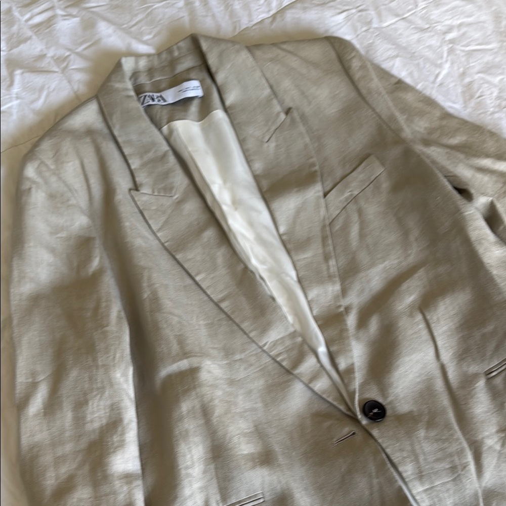 Zara Light Tan Linen Blazer